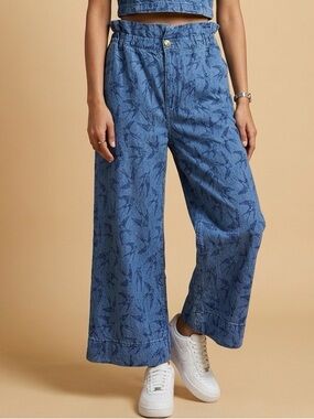 PINKO Wide Leg Cropped Pants Bird Motif